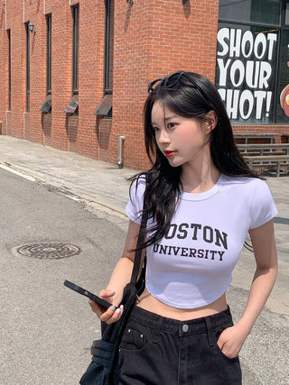 Lettering Slim Fit Cropped T-Shirt (4 colors)