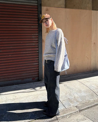 (Unisex) Pencil Stripe Wide Black Jeans