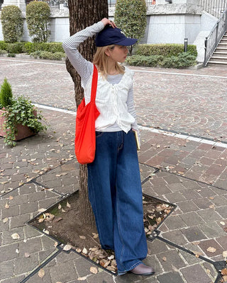 Hem snap wide denim pants