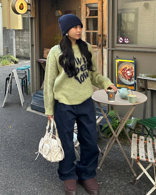 Heart Lettering Hair Loose Sweater