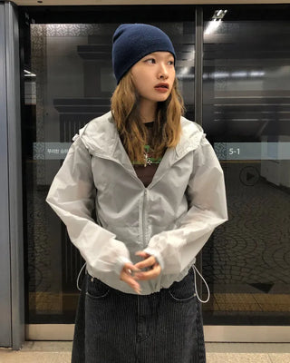 See-through semi-cropped windbreaker