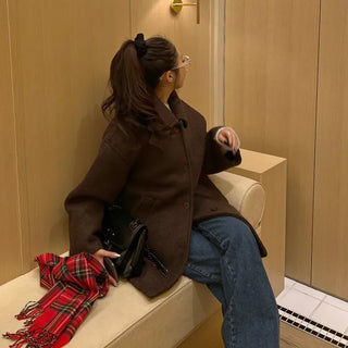 High-neck collar half coat