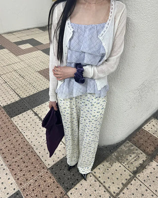 Lace neckline thermal cardigan
