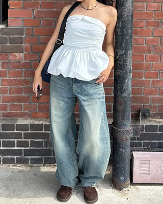 Whiskered Wash Baggy Jeans