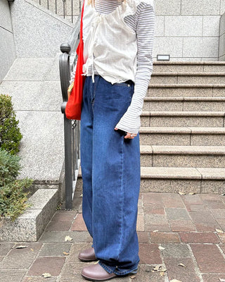Hem snap wide denim pants
