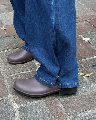 Hem snap wide denim pants