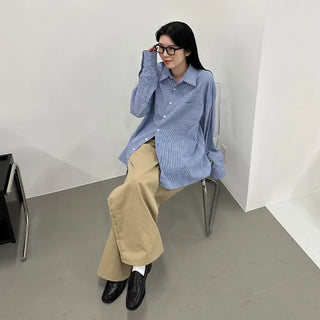 Cotton wide-leg long pants with elastic waistband