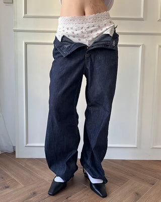 Wide Lace Waist Flower Rib Shorts