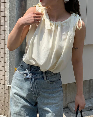 Neckline Ribbon Shoulder Blouse