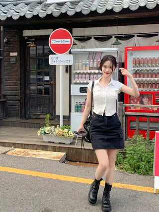 Pocket short-sleeved cropped shirt