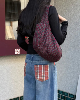 Checked Shirring Shoulder Bag