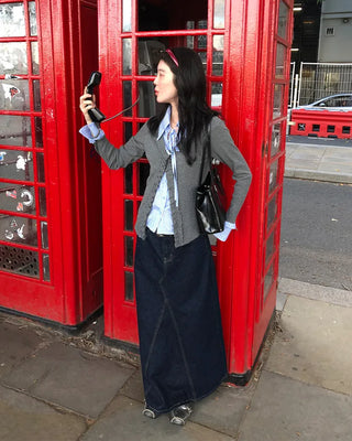 Maxi Slit Denim Long Skirt