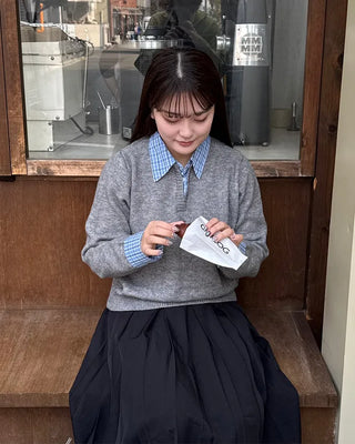 Check shirt layered knit detail