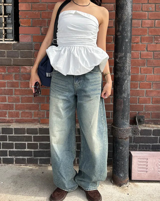 Whiskered Wash Baggy Jeans