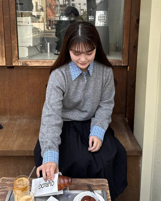 Check shirt layered knit detail