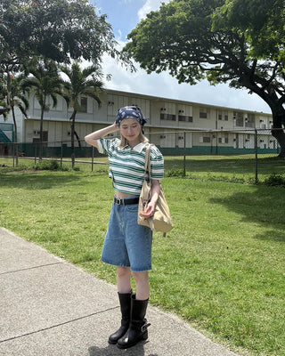 Straight-leg denim shorts