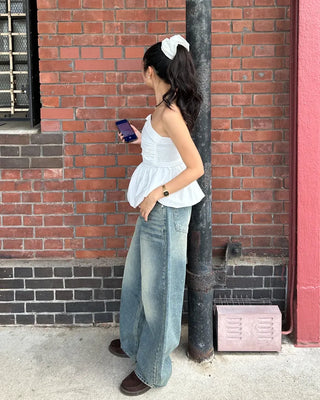 Whiskered Wash Baggy Jeans