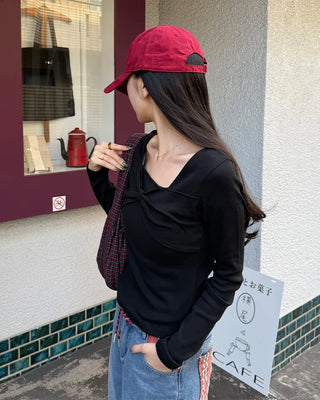 Bust Ribbon Point Square Neck T-Shirt