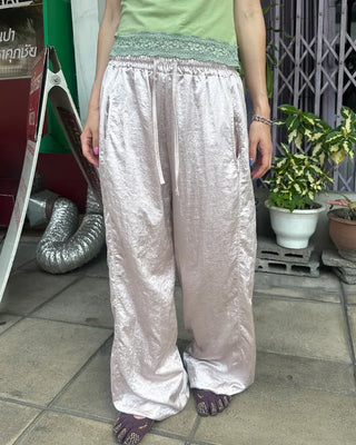 2-way hem satin easy pants