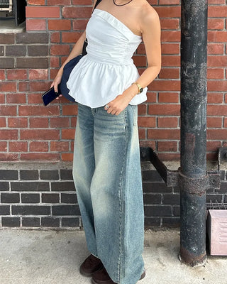 Whiskered Wash Baggy Jeans