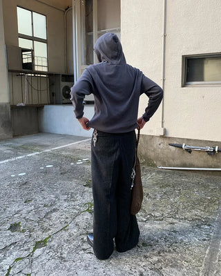Diagonal Button Waffle Cotton Hoodie