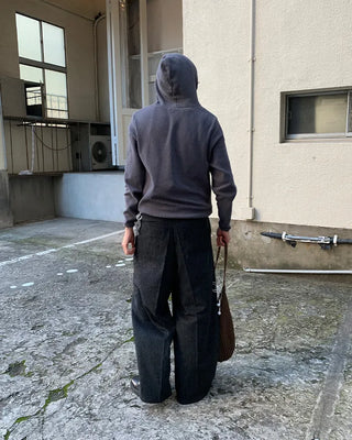 Diagonal Button Waffle Cotton Hoodie