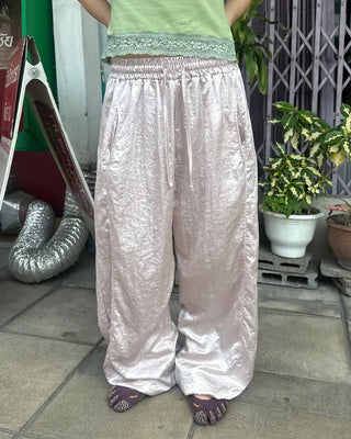 2-way hem satin easy pants