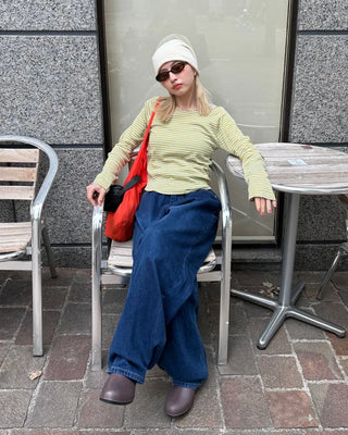 Hem snap wide denim pants
