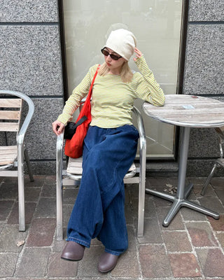 Hem snap wide denim pants