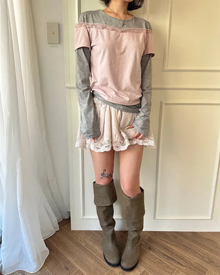 Wide lace hem mini flare skirt