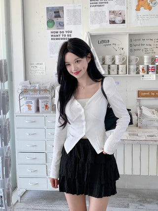 [2-Piece] Slim Tie Cardigan Set