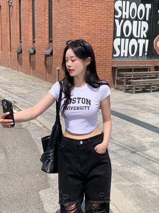 Lettering Slim Fit Cropped T-Shirt (4 colors)