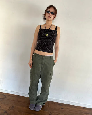 Flower Square Neck Ribbed Camisole