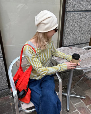 Rolled hem knit beanie
