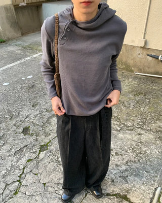 Diagonal Button Waffle Cotton Hoodie