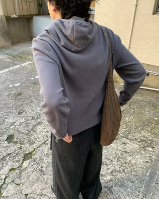 Diagonal Button Waffle Cotton Hoodie