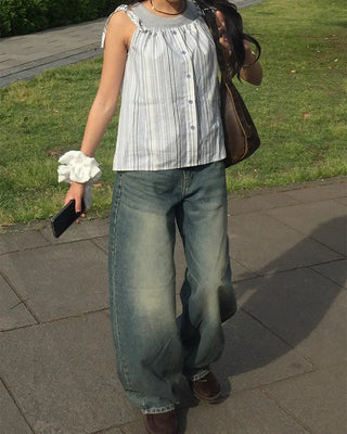 Whiskered Wash Baggy Jeans