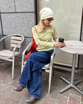 Hem snap wide denim pants