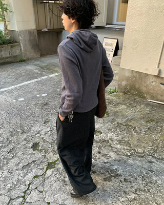 Diagonal Button Waffle Cotton Hoodie
