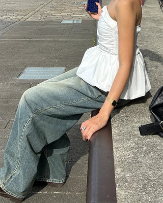 Whiskered Wash Baggy Jeans