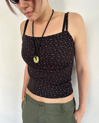 Flower Square Neck Ribbed Camisole