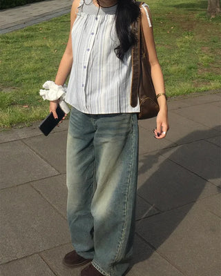 Whiskered Wash Baggy Jeans