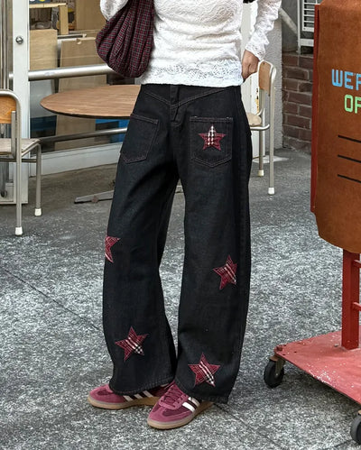 Check Star Patch Point Denim Pants