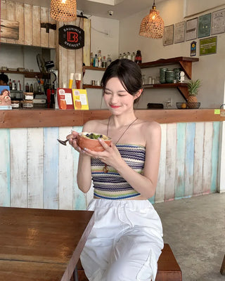 [With built-in cups] Beach knit tank top