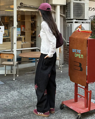 Check Star Patch Point Denim Pants
