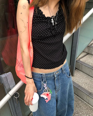 Pindot Ribbon Gathered Elastic Tank Top