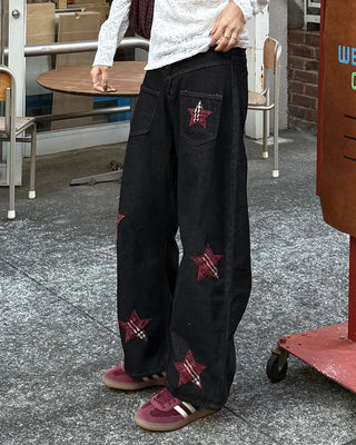 Check Star Patch Point Denim Pants