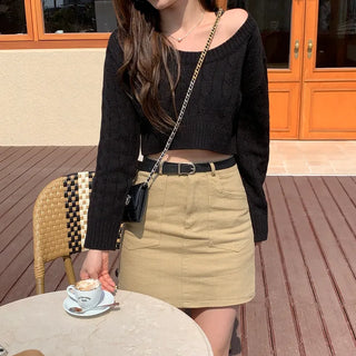 Round neck cropped twist knit (5 colors)
