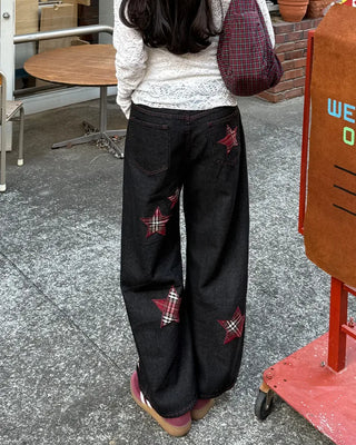 Check Star Patch Point Denim Pants
