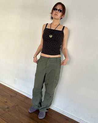 Flower Square Neck Ribbed Camisole
